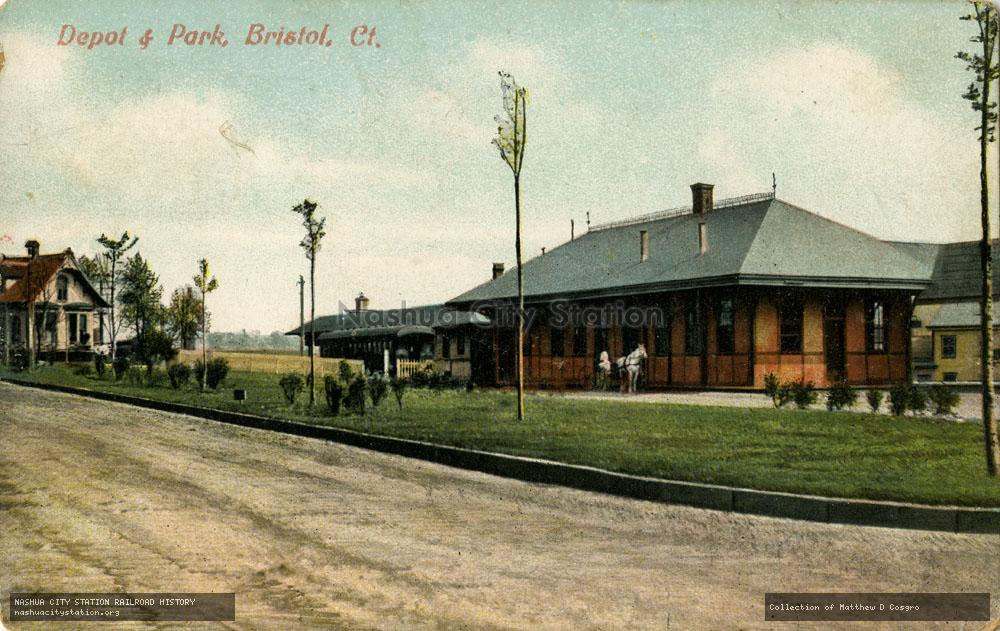 Postcard: Depot and Park, Bristol, Connecticut